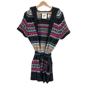 L.O.G.G. by H&M Hooded Wool Blend Tunic Cardigan Colorful Fair Isle Pattern XL
